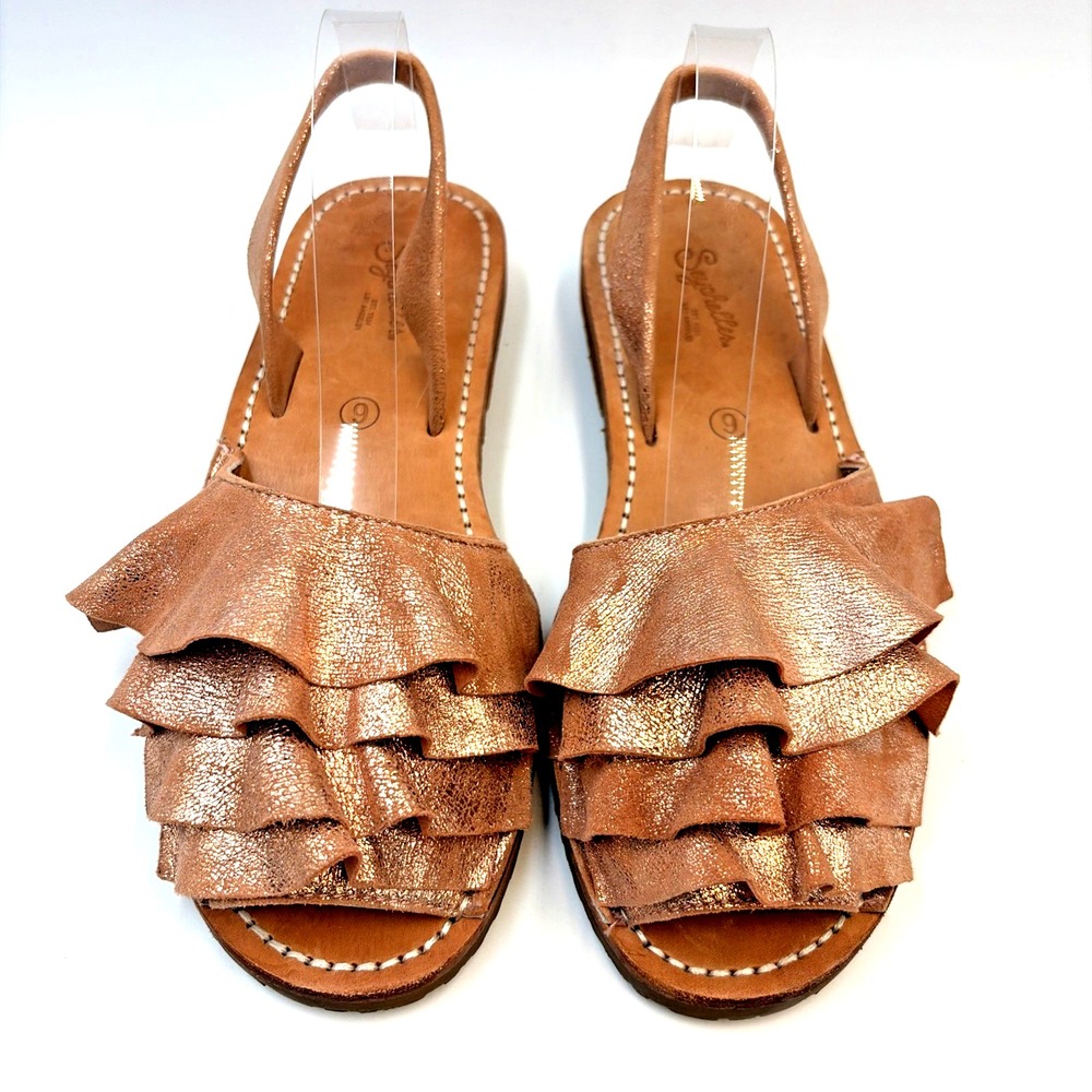 Seychelles Rose Gold Frill Metallic Leather Sandals Summer Slip On Flats Size 9 - Picture 11 of 14